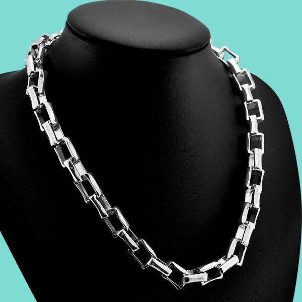 925 Sterling Silver Necklace Large Square Link expo