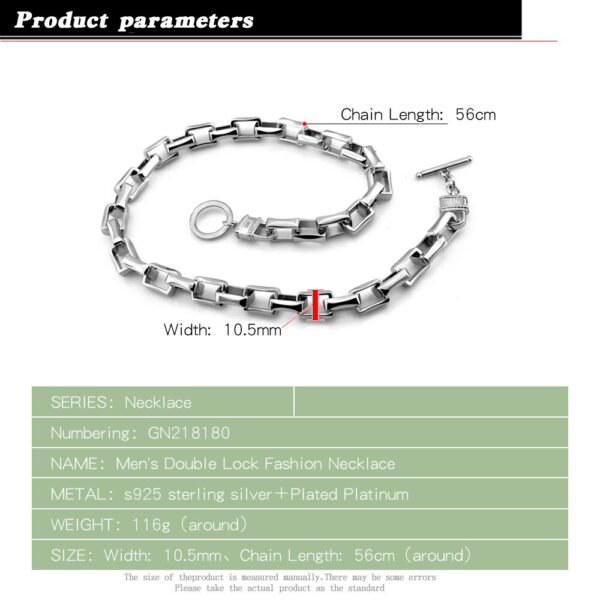 925 Sterling Silver Necklace Large Square Link infography