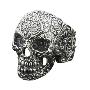 925 Sterling Silver Ring Carved Biker Skull demo