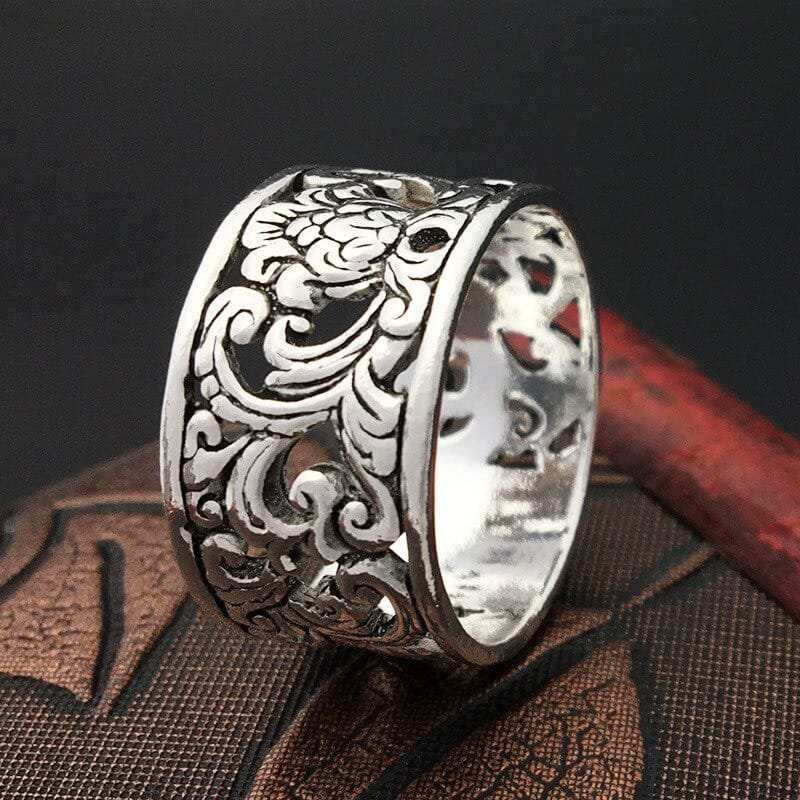 925 Sterling Silver Ring Carved Waves and Leaves demo 1