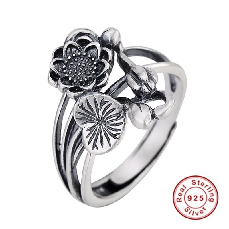 925 Sterling Silver Ring Open Flower and Button 1