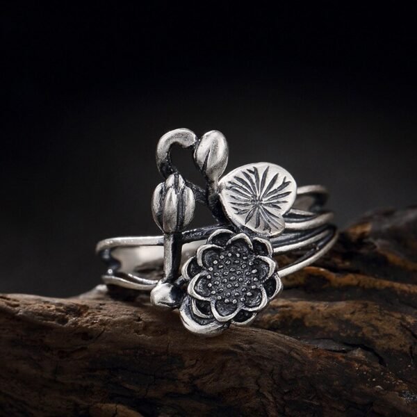 925 Sterling Silver Ring Open Flower and Button 2