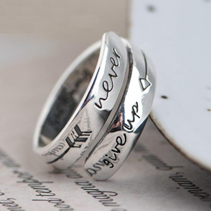 925 Sterling Silver Ring Resizable Never Give up 1