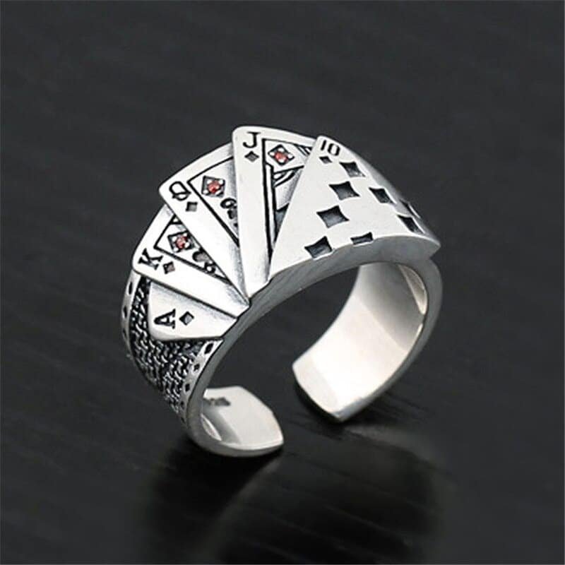 925 Sterling Silver Ring Resizable Poker Cards 2