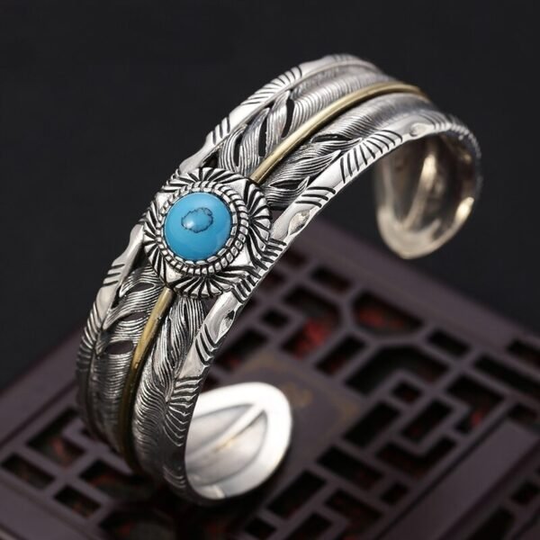 Sterling Silver 925 Bangle With Blue Turquoise 3