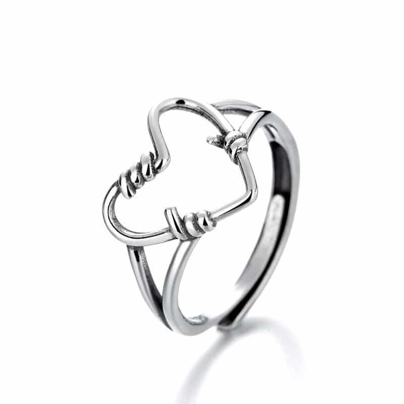925 Sterling Silver Ring Resizable Heart and Barbwire demo