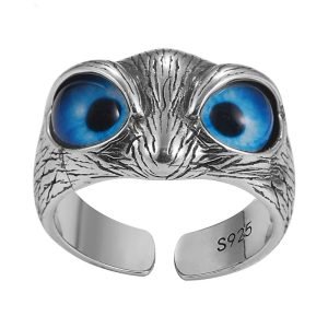 925 Sterling Silver Ring Resizable Owl Face demo
