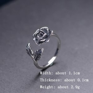 925 Sterling Silver Ring Resizable Rose details