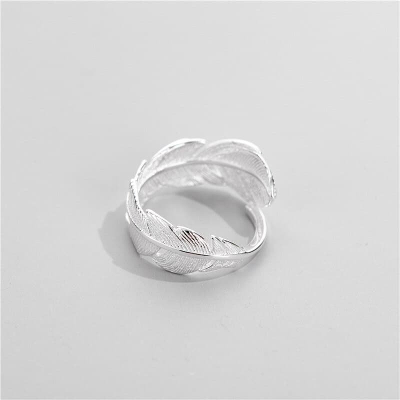 925 Sterling Silver Ring Resizable Swan Feather back view