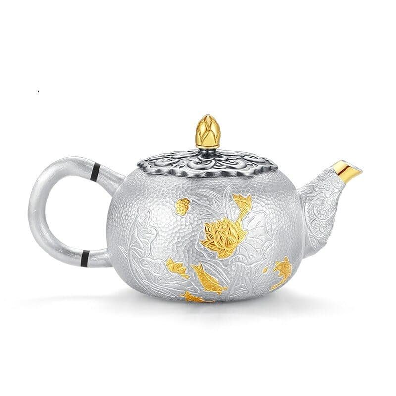 Chinese Silver Teapot With Rose and Lotus demo