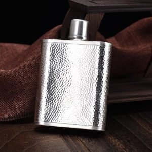 Shinny Hammered Sterling Silver Whiskey Flask 2