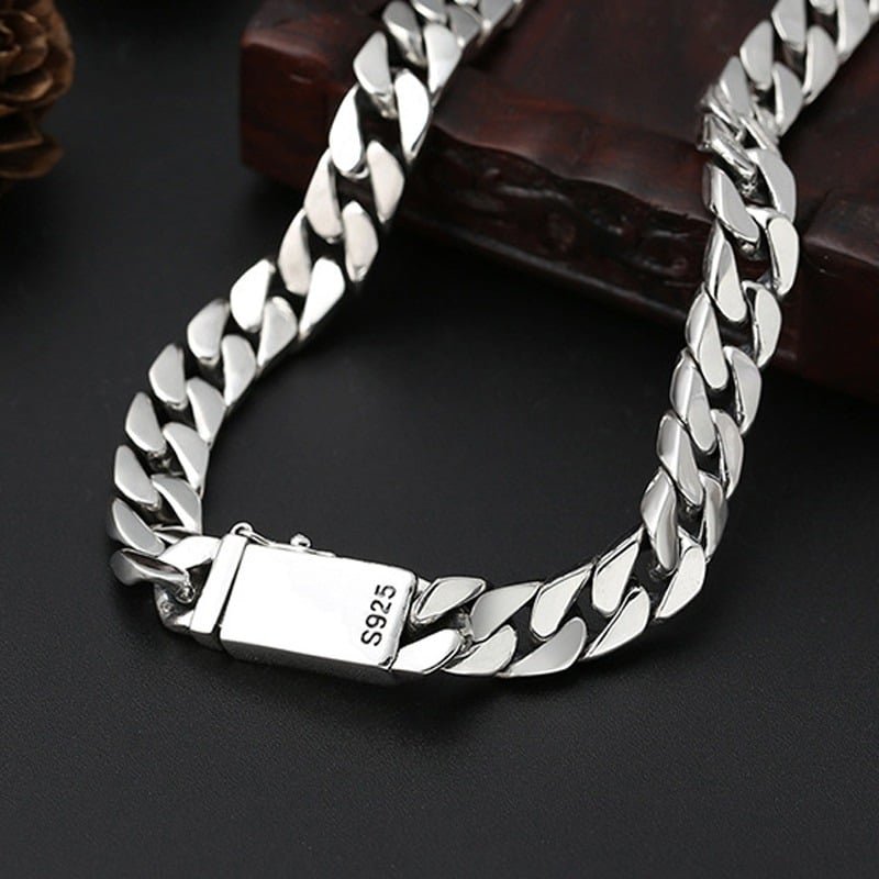 925 Sterling Silver Necklace Flat Square Link details clasp and stamp