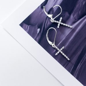 925 Sterling Silver Earrings Cross and Zircon details