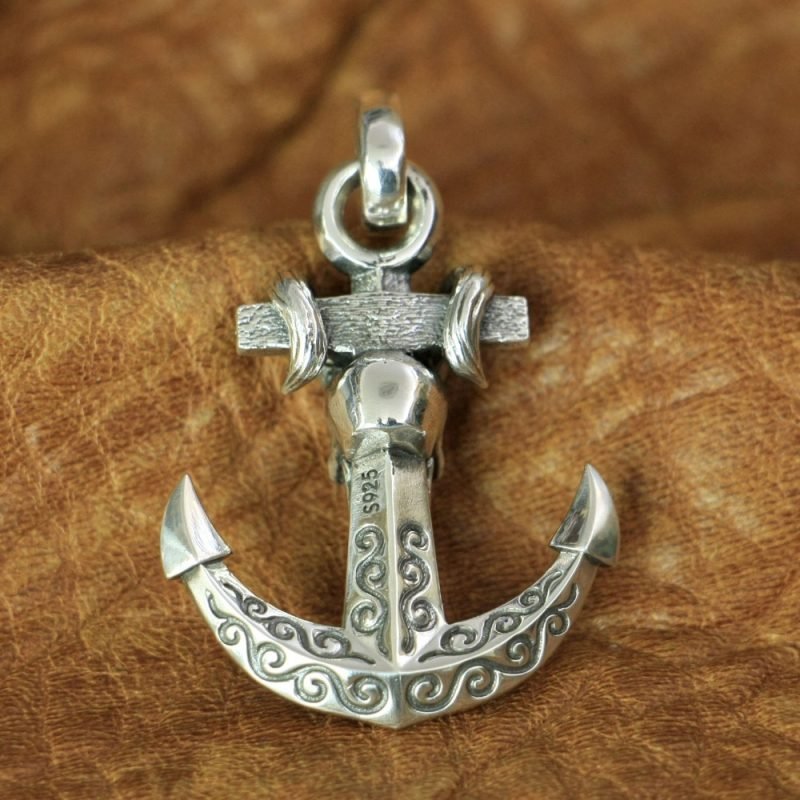 Large Silver Anchor Pendant face view
