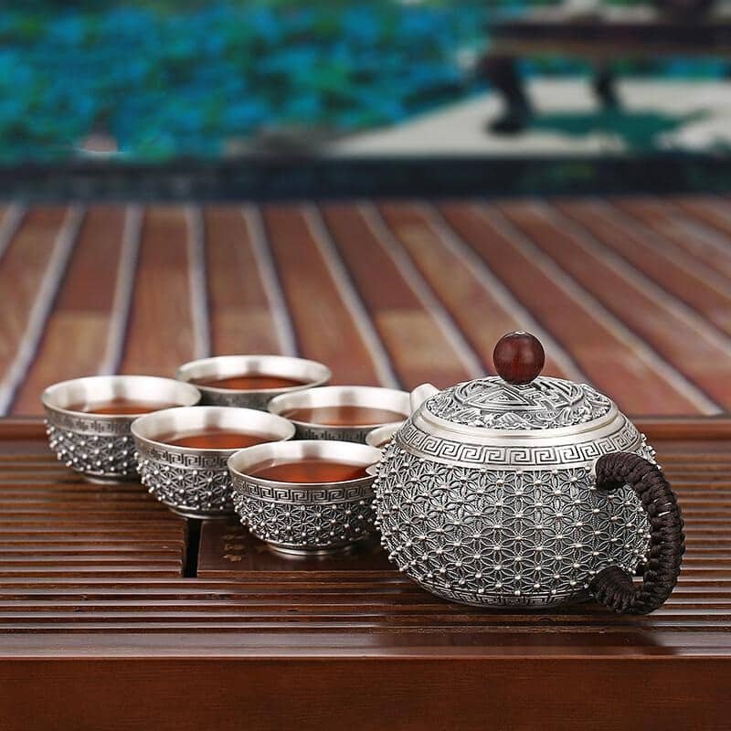 Pure Silver Tea Set Gong Fu Cha 6 cup