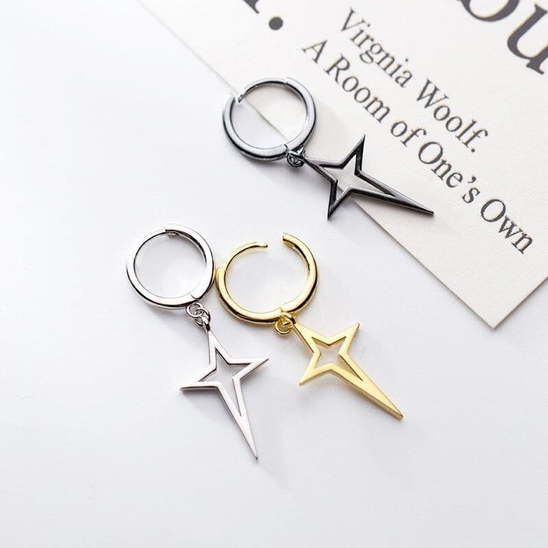 Star Hoop Earrings Silver 3 colors together
