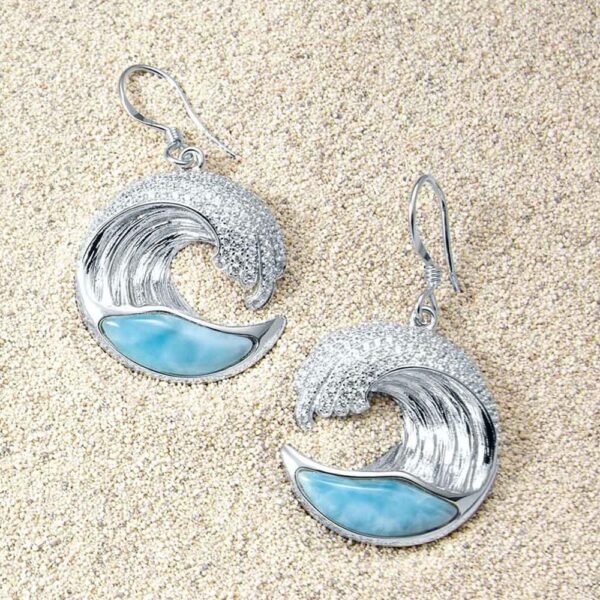 Sterling Silver Wave Earrings up view 2