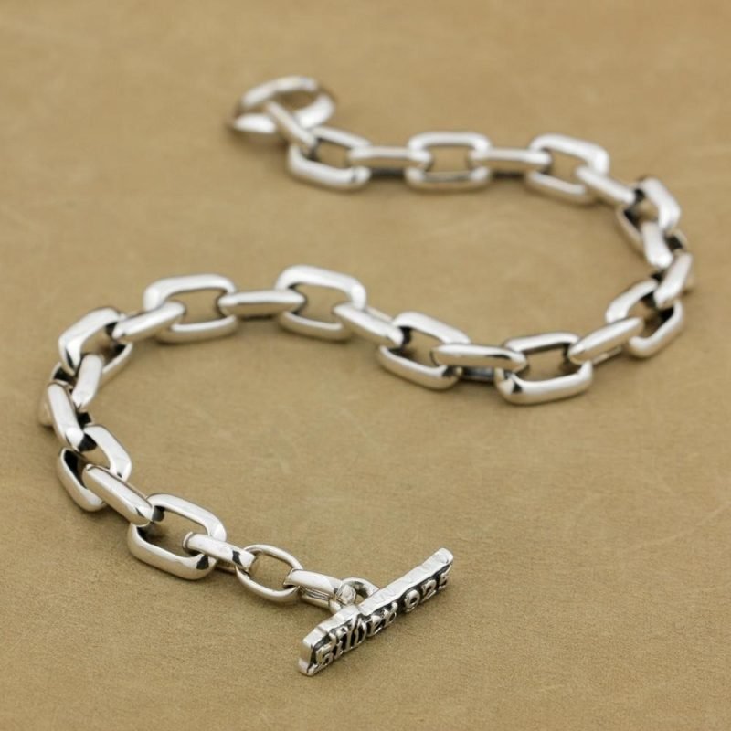 Thick 925 Sterling Silver Chain Bracelet Mens up view