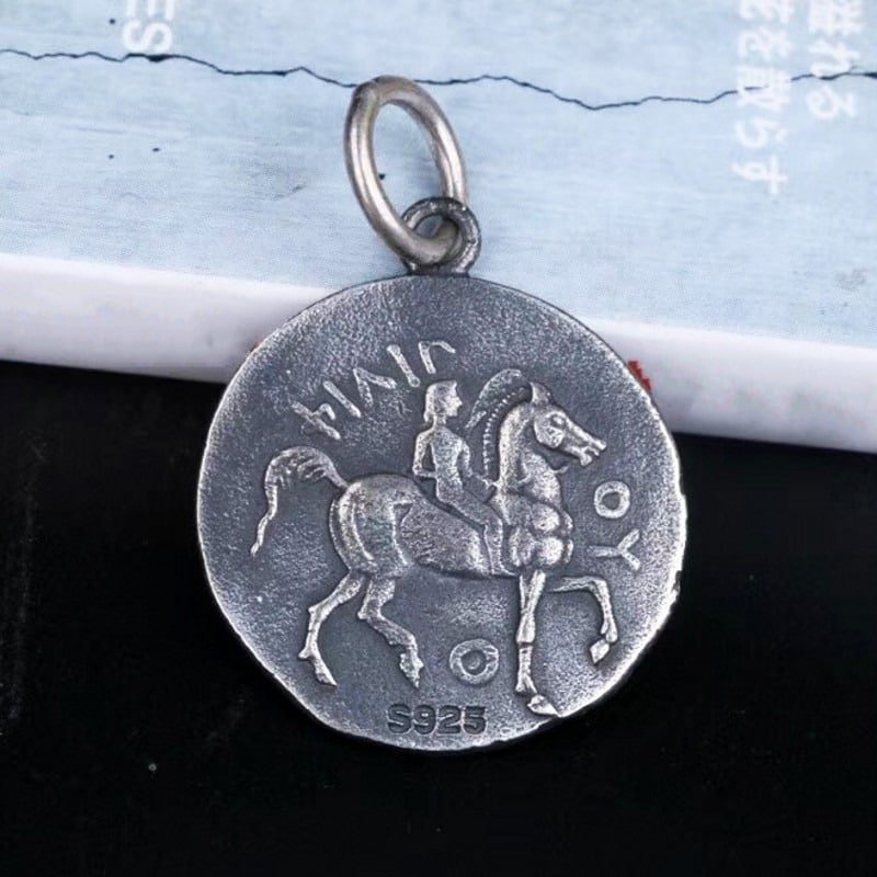 Greek God Sterling Silver Pendant Medal up back view