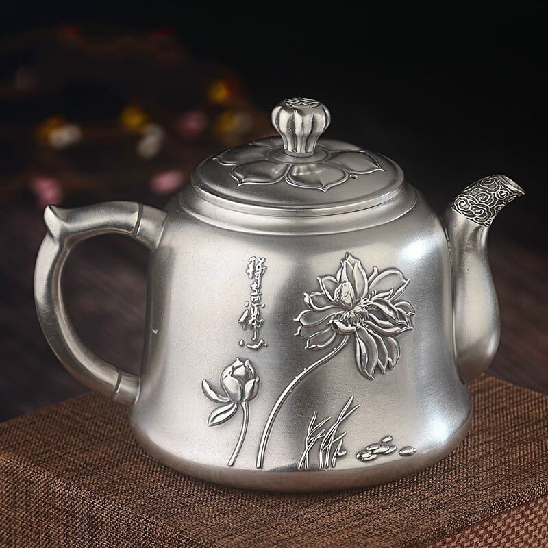 Pure Silver Kung Fu Tea Set demo lotus face teapot