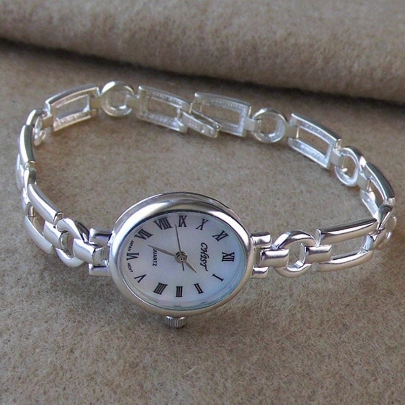 Silver Bracelet Watch For Ladies face view