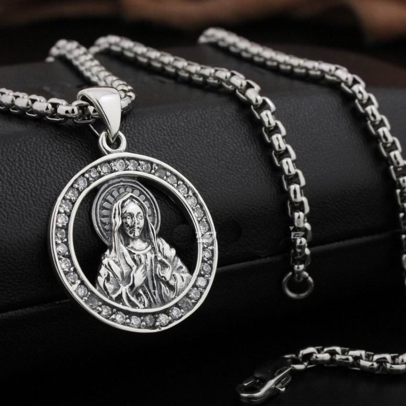 Virgin Mary Silver Pendant with necklace