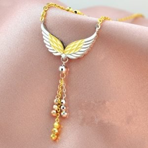 925 Sterling Silver Curb Chain Angel Wings Pendant Necklace face view