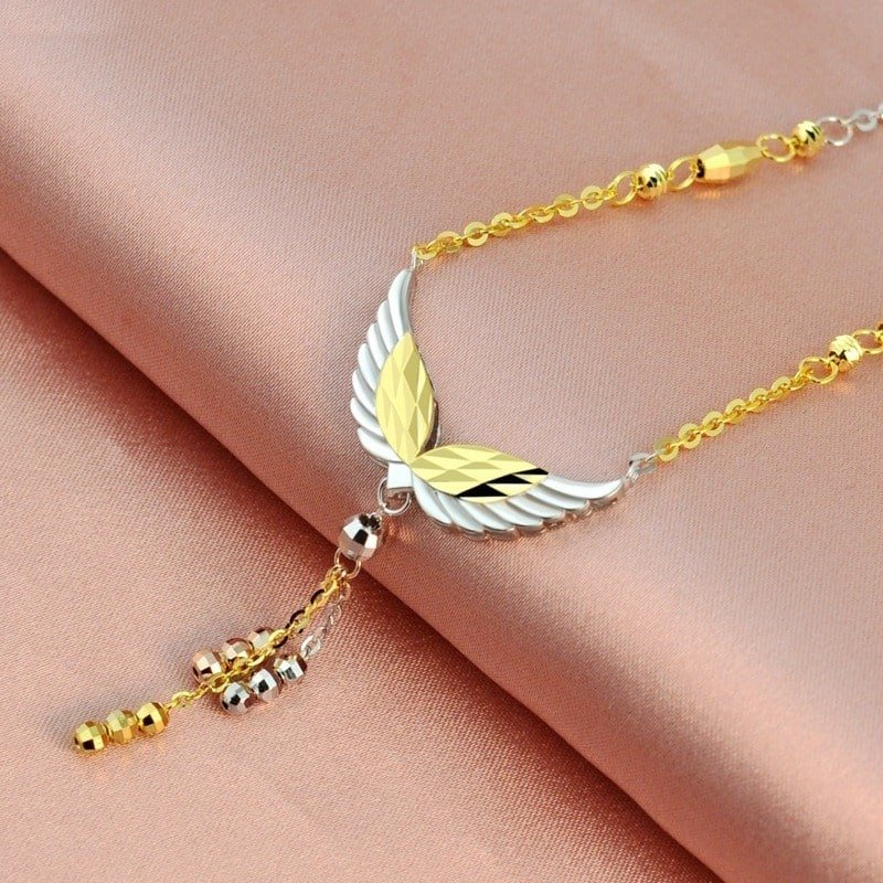 925 Sterling Silver Curb Chain Angel Wings Pendant Necklace profile view