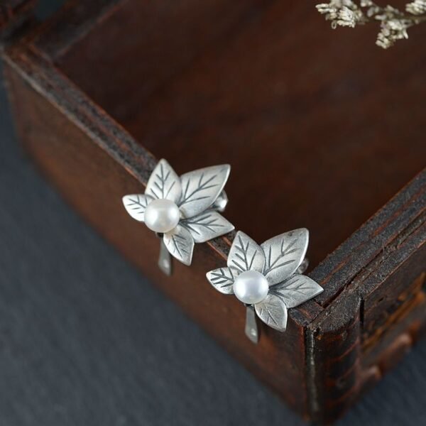 925 Sterling Silver Stud Earring Maple Leaf up view 2