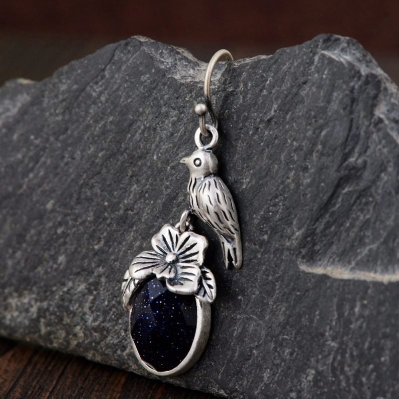 990 Silver Earrings Bird And Flower only one details