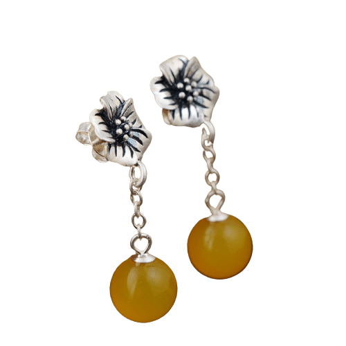990 Silver Earrings Natural Stone And Flower demo