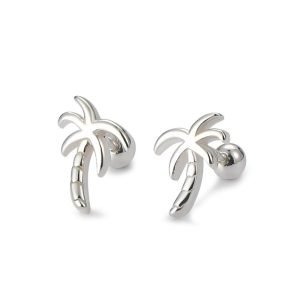 999 Silver Earrings Palm Tree Studs demo