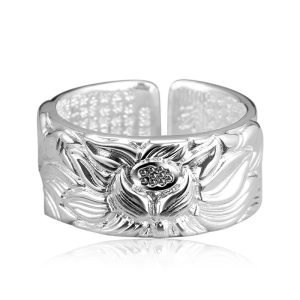 999 Sterling Silver Lotus Sutra Ring brightly