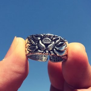 999 Sterling Silver Lotus Sutra Ring holded