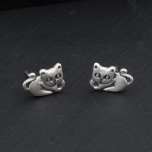 Cat Sterling Silver Earrings face to face