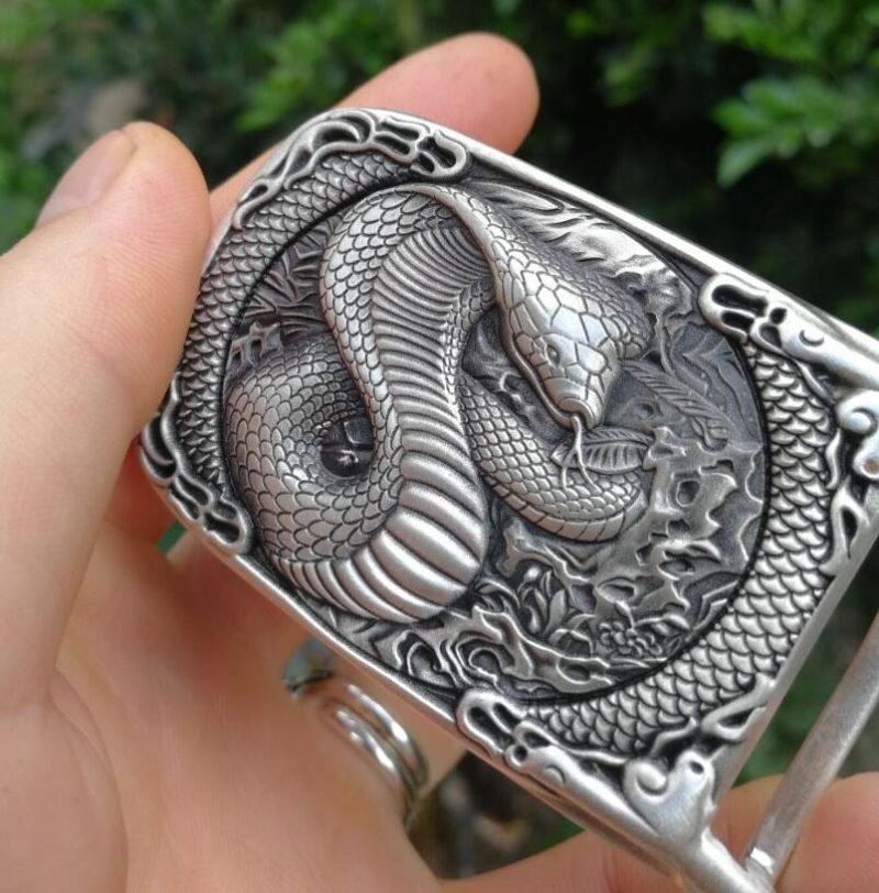 Dragon Belt Buckle Silver snake profile right view