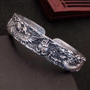 Large Silver Bangle face view