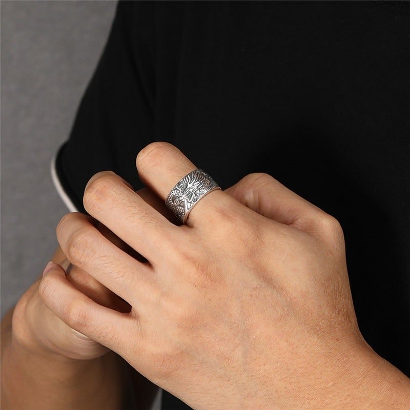 Large Sterling Silver Ring on finger