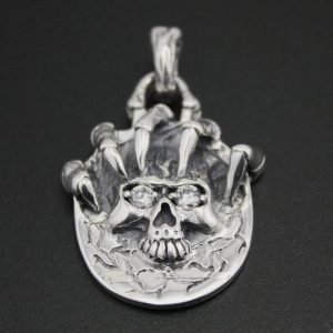 Large Sterling Silver Skull Pendant face view