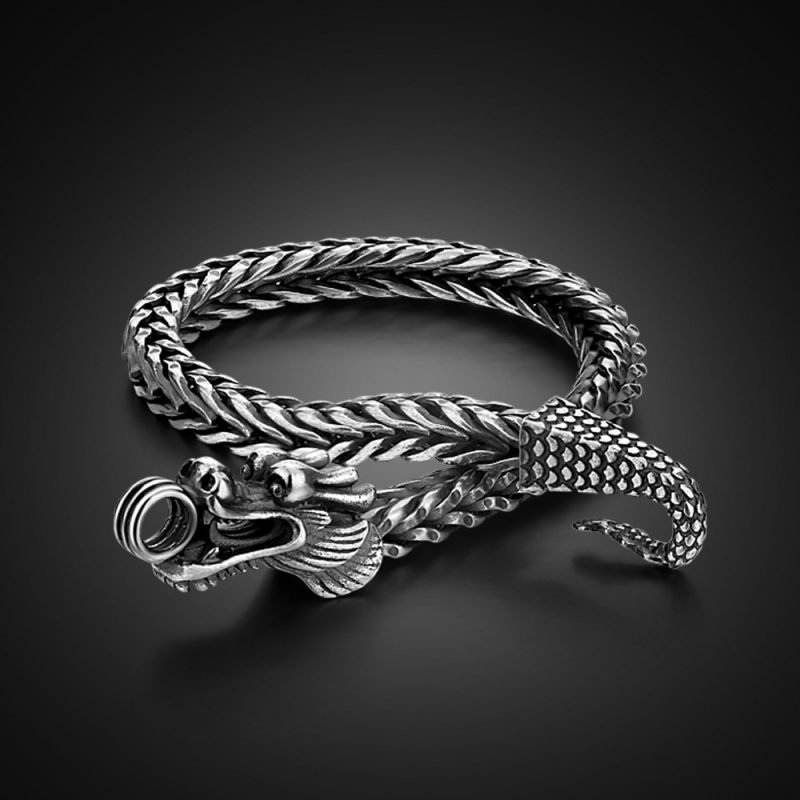 Mens Sterling Silver Dragon Chain Bracelet 18 cm