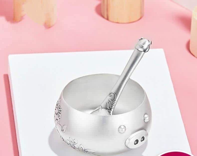 Silver Bowl Set For Baby up view
