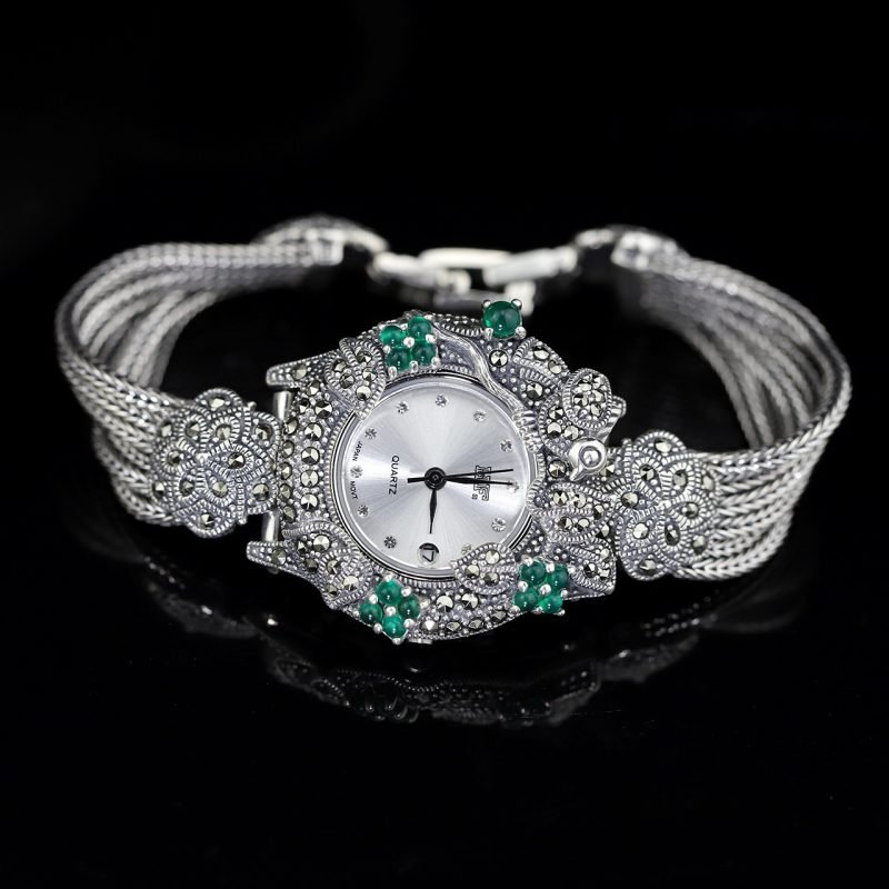 Silver Coach Watches For Women chalcedony details