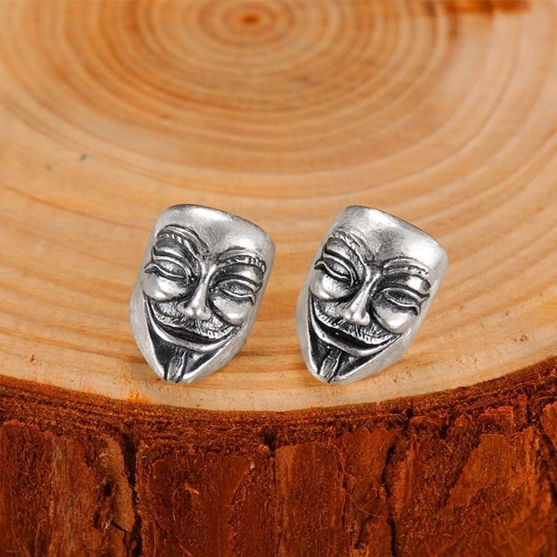 Silver Comedy And Tragedy Earrings face view