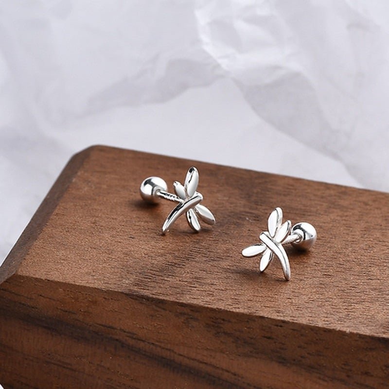 Silver Dragonfly Stud Earrings profile view