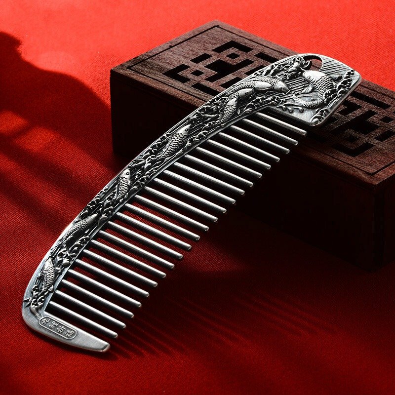 Silver Hair Comb Antique up view