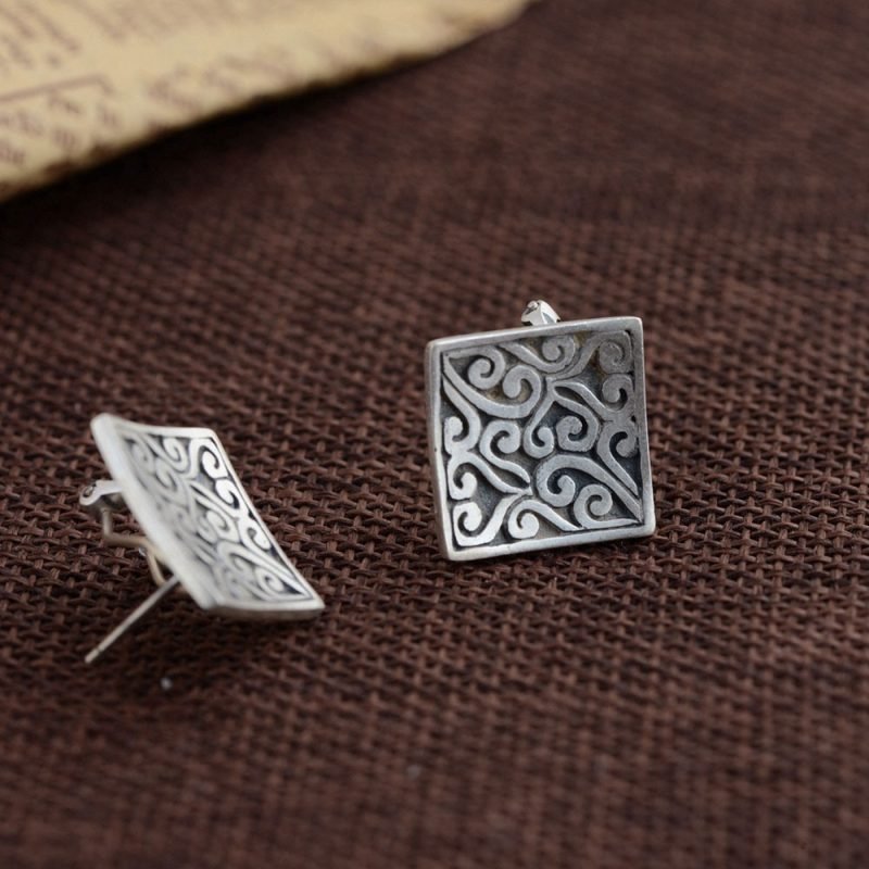 Silver Stud Earrings Square profile view