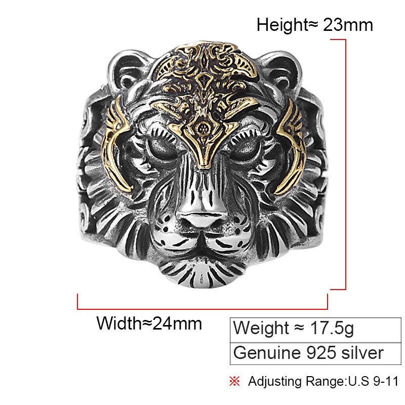 Silver Tiger Head Ring measures