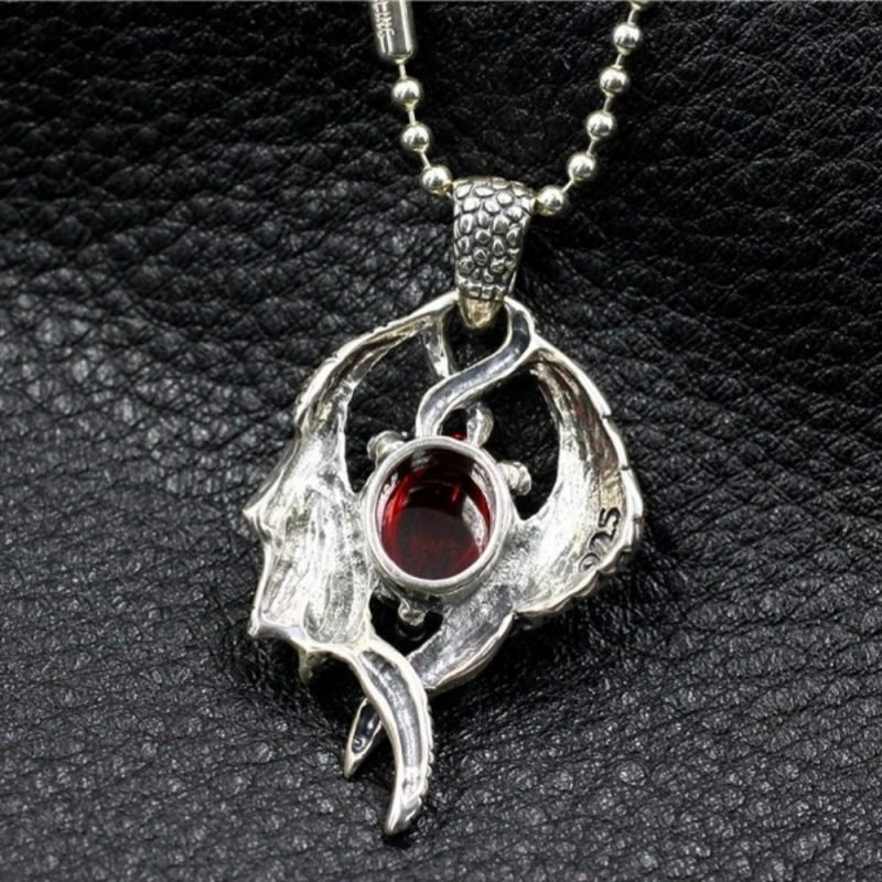 Sterling Silver And Gem Dragon Pendant back view and stamp