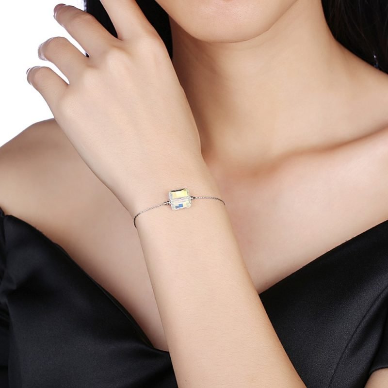 Sterling Silver Bracelet With Swarovski Crystals on wrist
