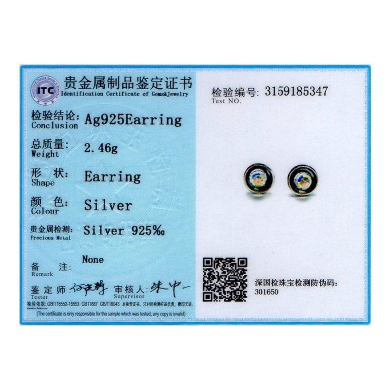 Sterling Silver Crystal Ball Stud Earrings certificate